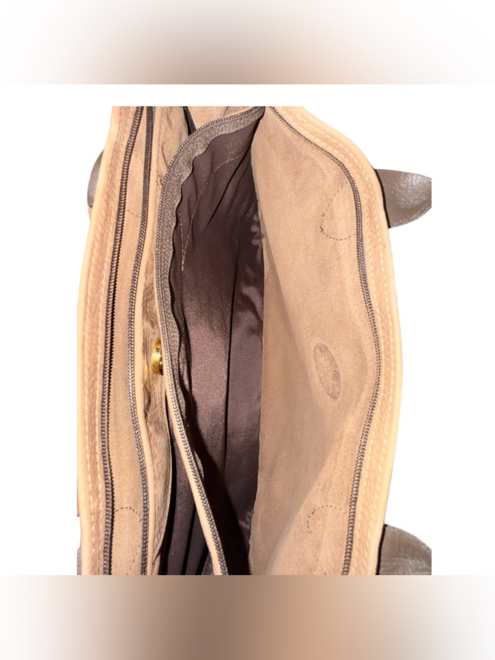 Vintage Longchamp dark tan suede large tote bag with dual rolled top handles - Picture 6 of 9